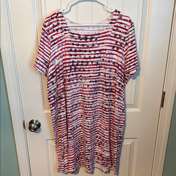 Kim rogers curvey Red and White Striped Star Dress 1X - Picture 1 of 4